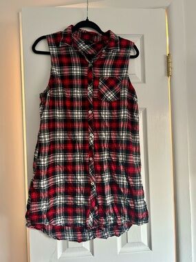 Plaid Sleeveless Long Top Large